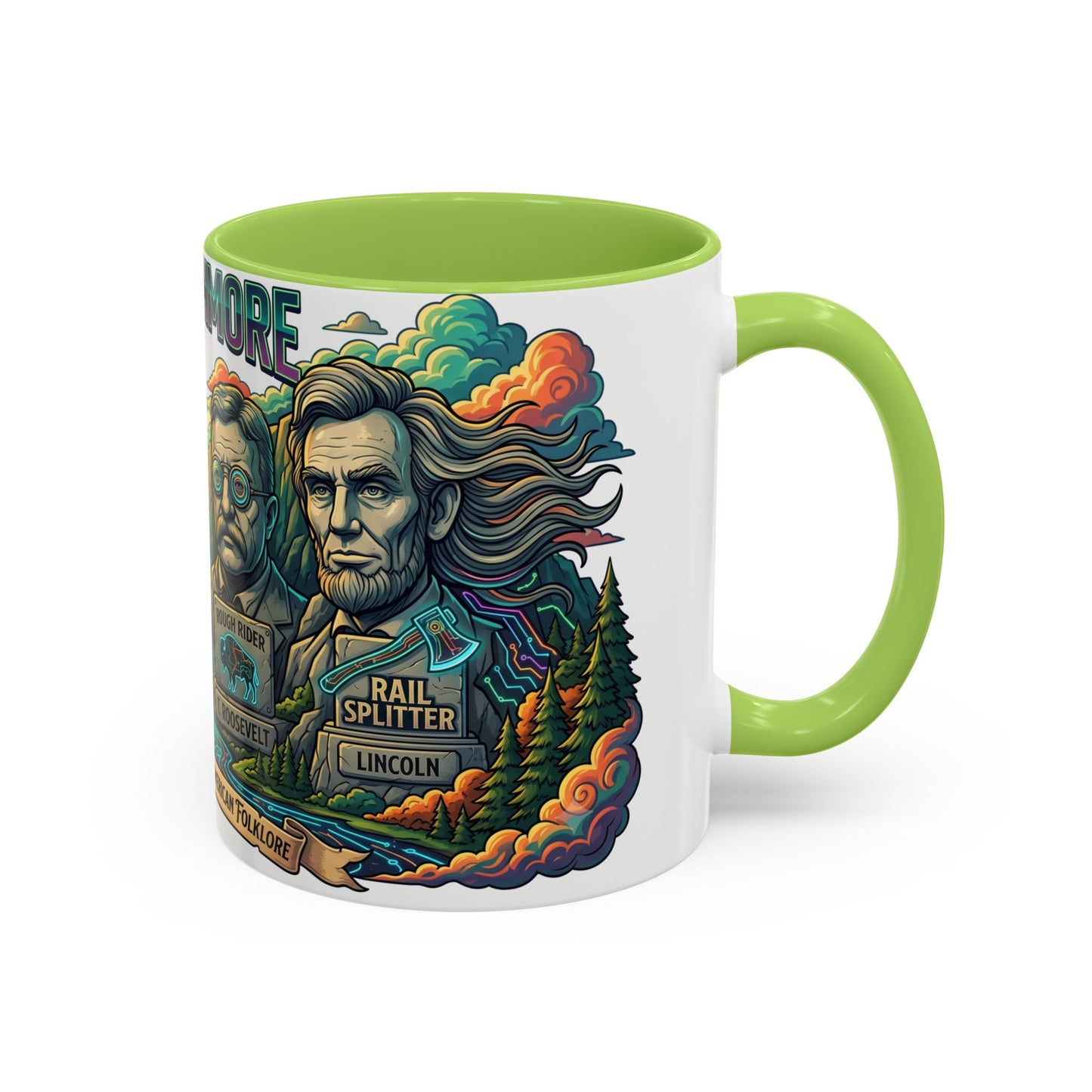 Mt. Rushmore Illustrated Accent Coffee Mug — Patriotic Presidents Art