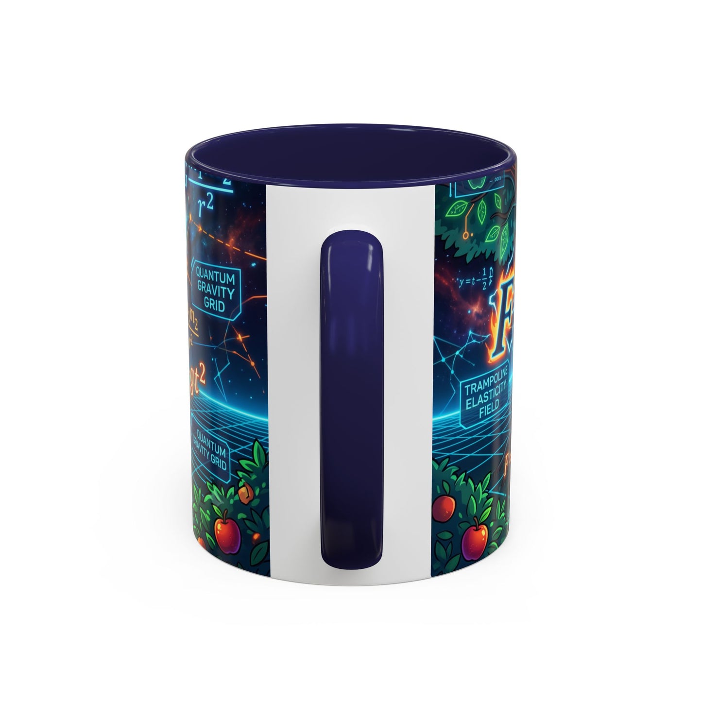 Isaac Newton Cartoon Coffee Mug — Physics Equations & Apple Science Design