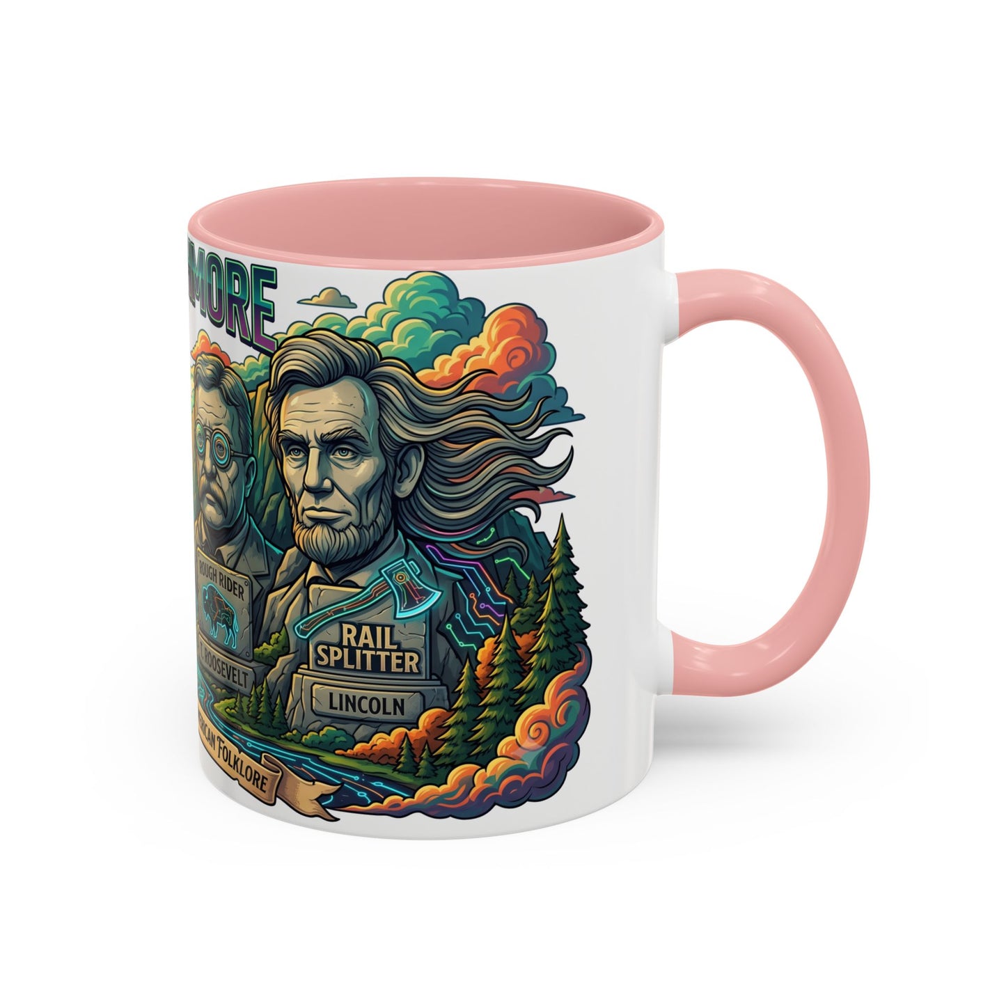 Mt. Rushmore Illustrated Accent Coffee Mug — Patriotic Presidents Art
