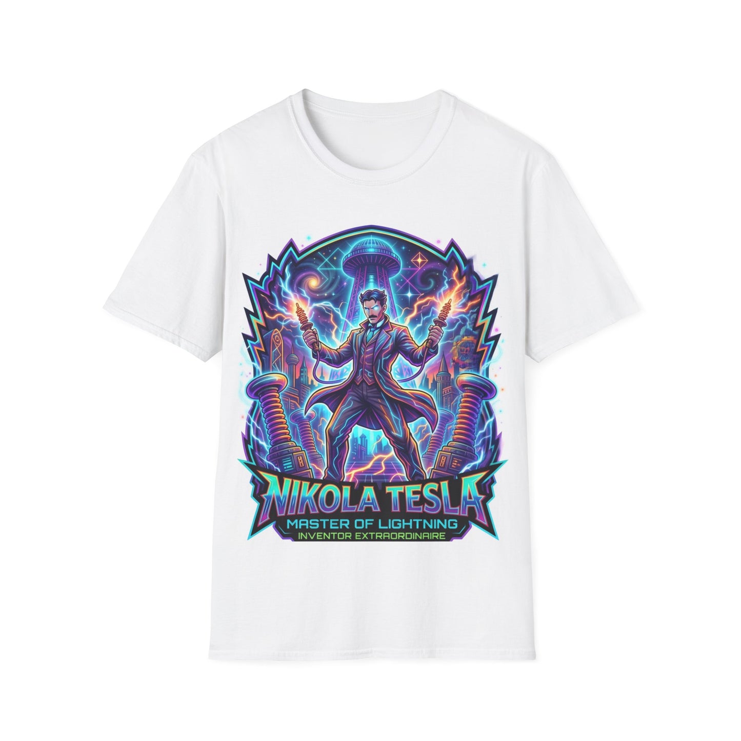 Tesla Portrait T-Shirt — Nikola Tesla Lightning Science Graphic Tee
