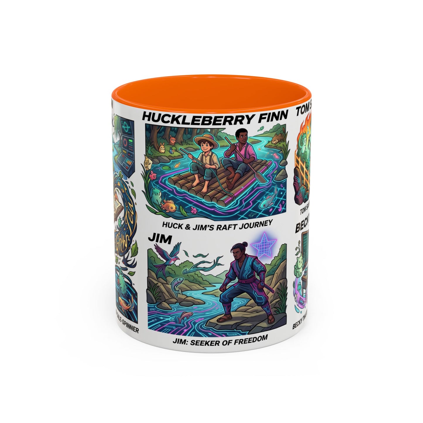 Classic Literature Collage Coffee Mug — Huckleberry Finn, Tom Sawyer & Becky Thatcher Art