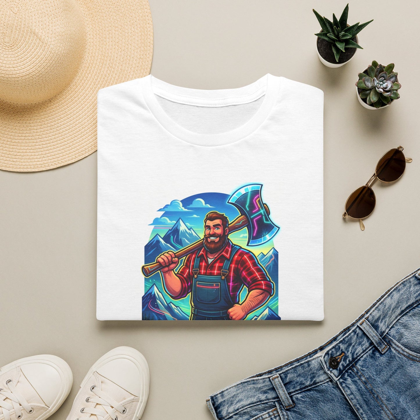 Lumberjack Mountain Tee — Retro Woodsman Axe Graphic T-Shirt