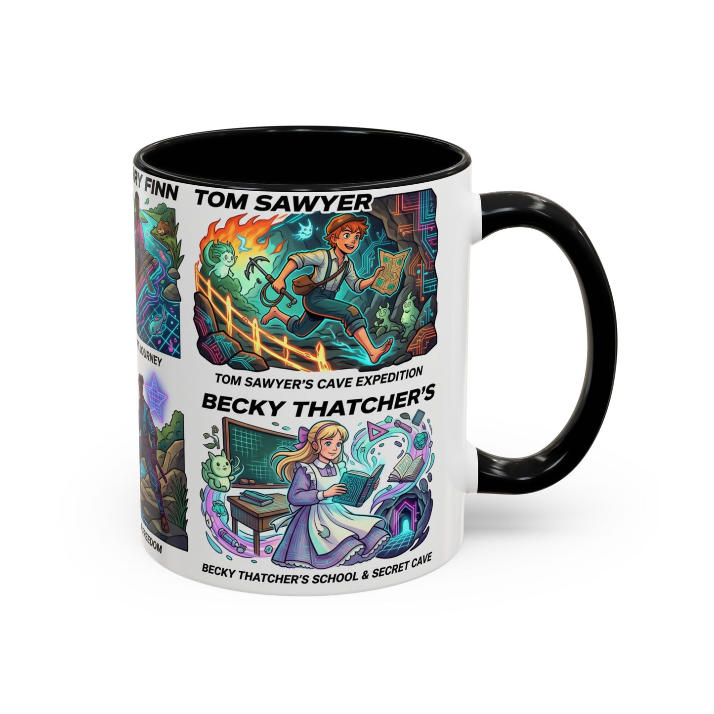 Classic Literature Collage Coffee Mug — Huckleberry Finn, Tom Sawyer & Becky Thatcher Art