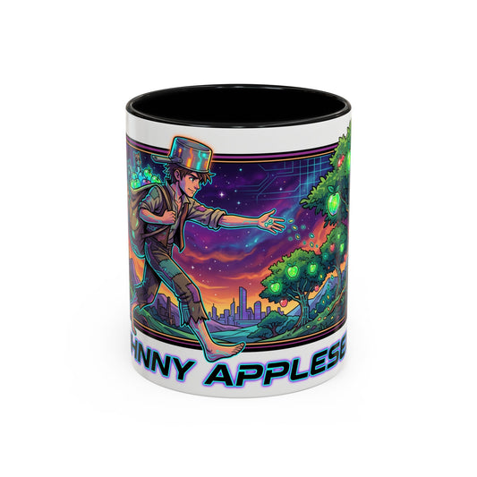 Johnny Appleseed Accent Coffee Mug — Colorful Retro Nature Art (11/15oz)