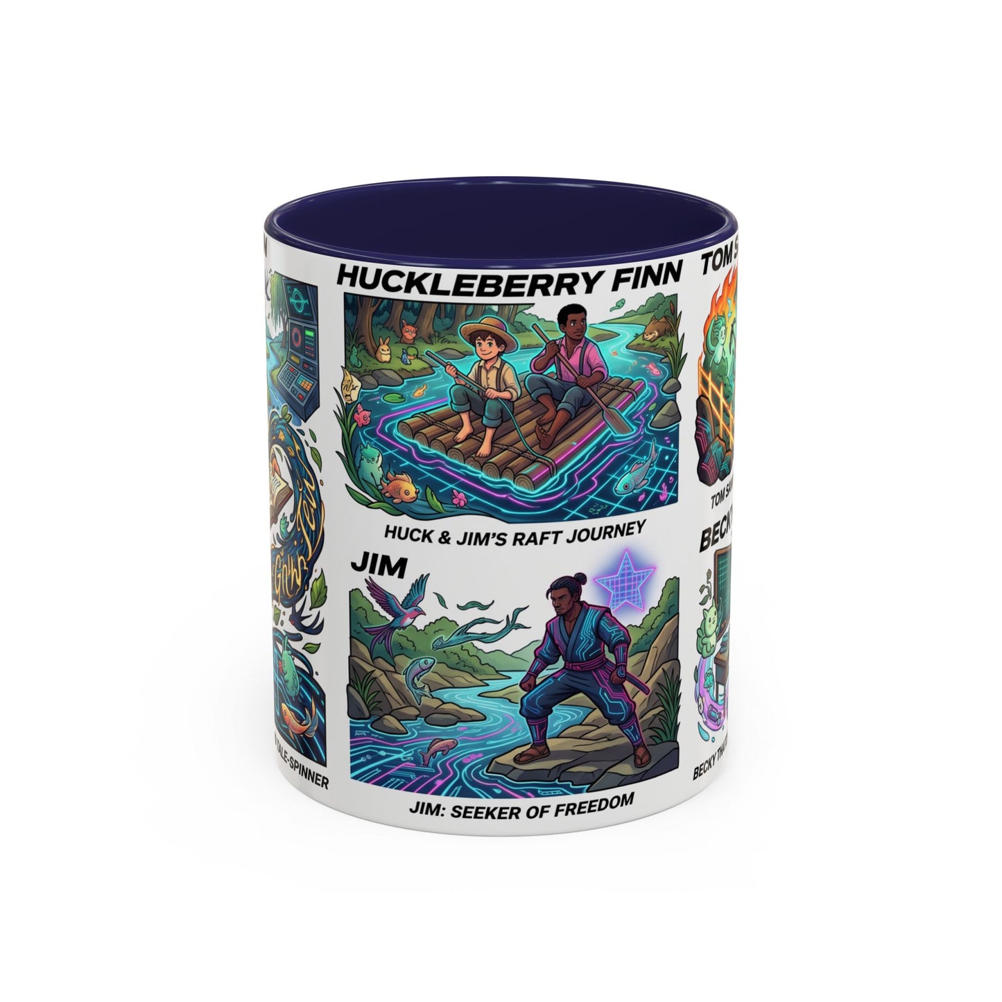 Classic Literature Collage Coffee Mug — Huckleberry Finn, Tom Sawyer & Becky Thatcher Art