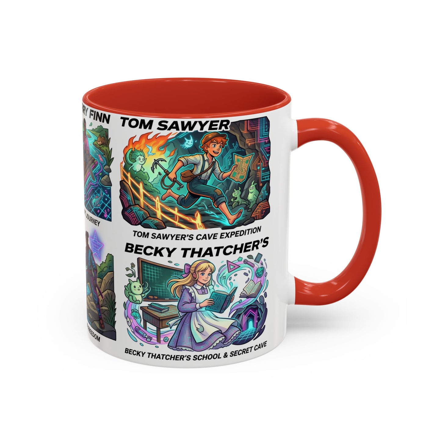 Classic Literature Collage Coffee Mug — Huckleberry Finn, Tom Sawyer & Becky Thatcher Art