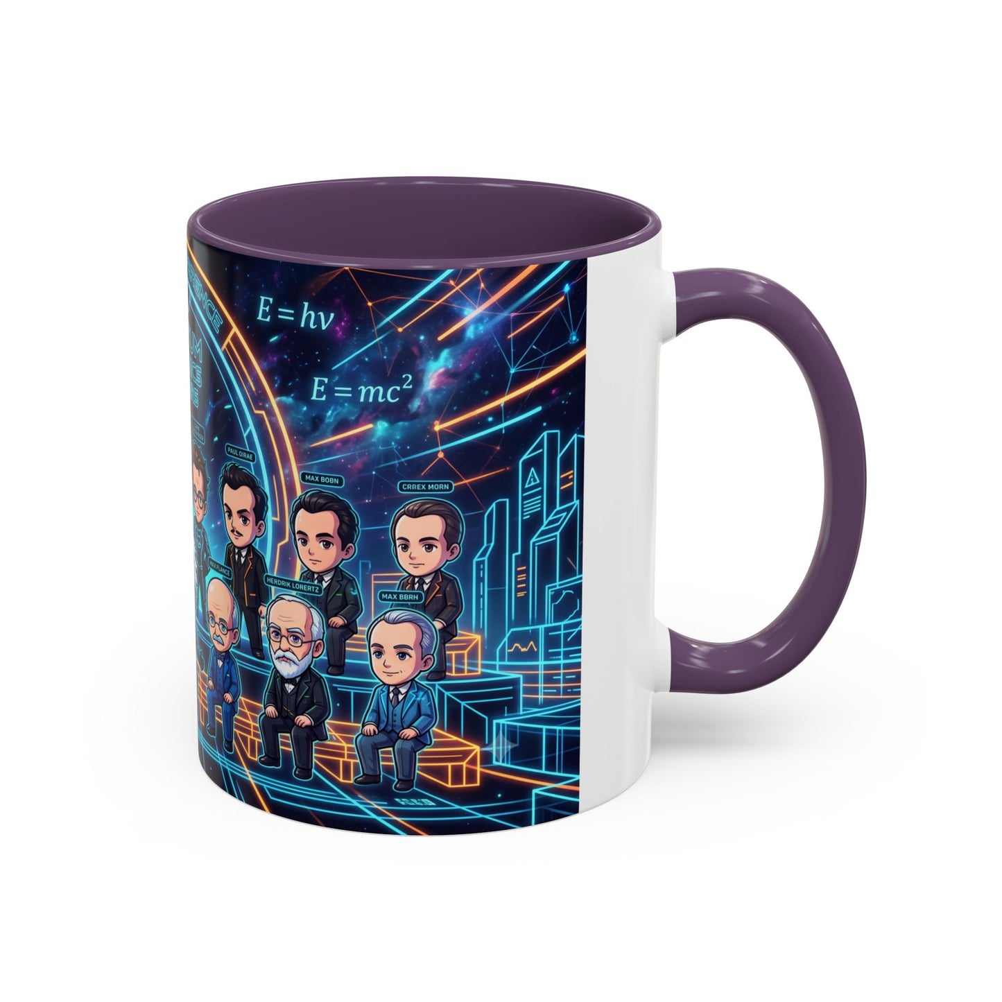Quantum Mechanics Team Accent Coffee Mug — Cute Scientist Cartoon Design (11/15oz)