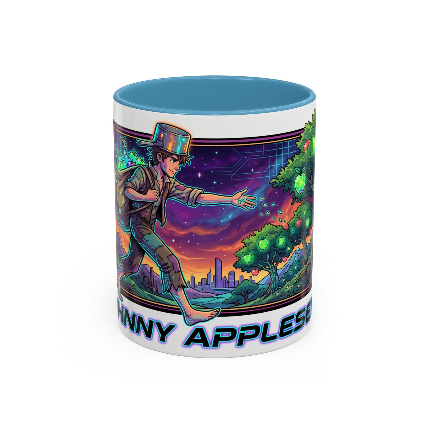 Johnny Appleseed Accent Coffee Mug — Colorful Retro Nature Art (11/15oz)