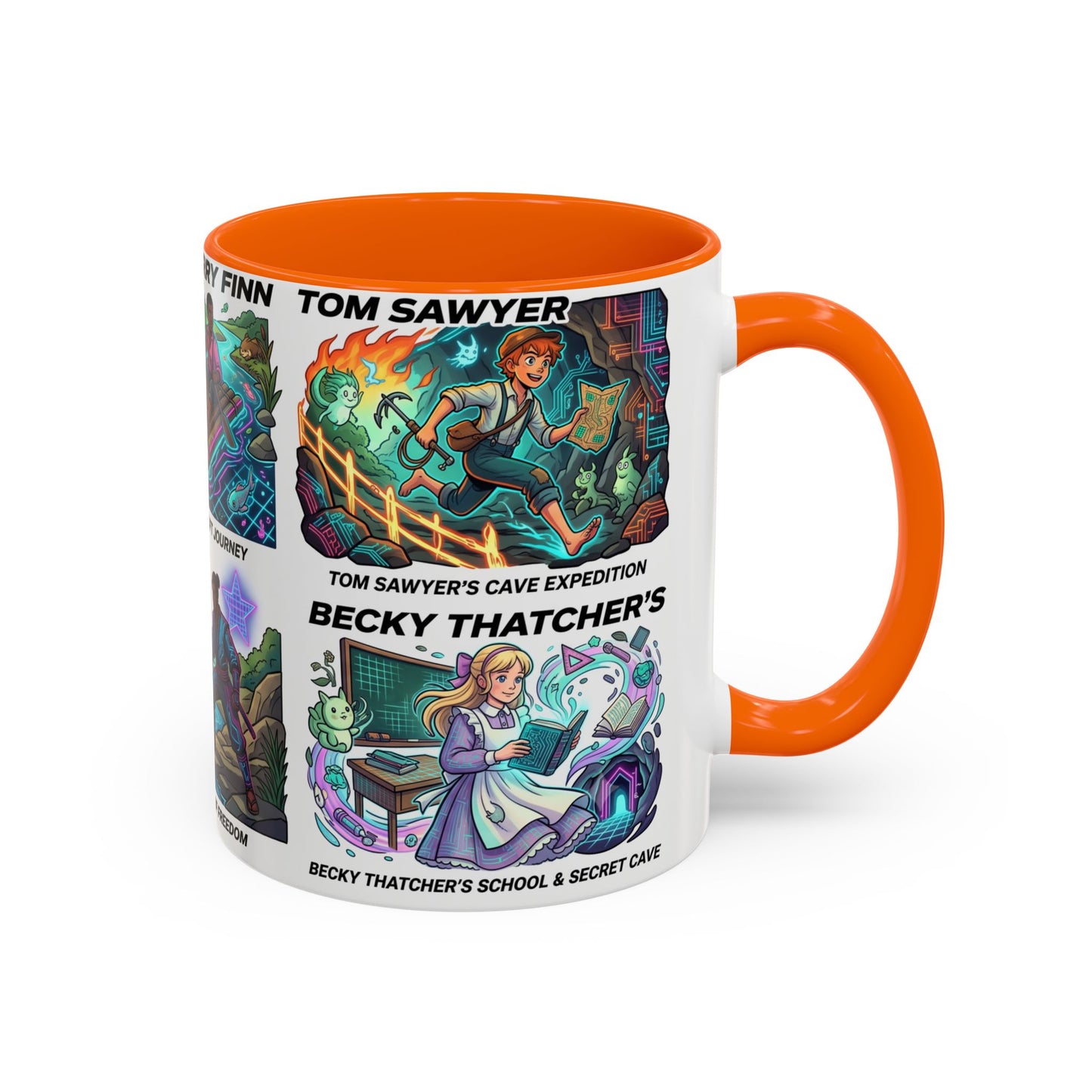 Classic Literature Collage Coffee Mug — Huckleberry Finn, Tom Sawyer & Becky Thatcher Art
