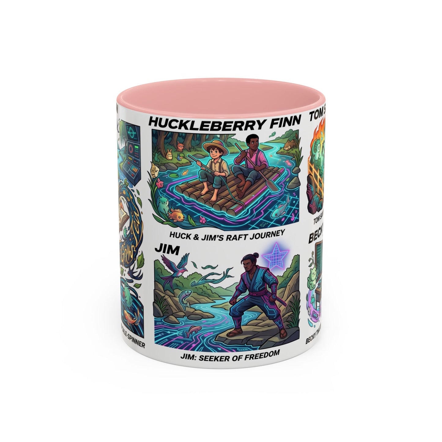 Classic Literature Collage Coffee Mug — Huckleberry Finn, Tom Sawyer & Becky Thatcher Art