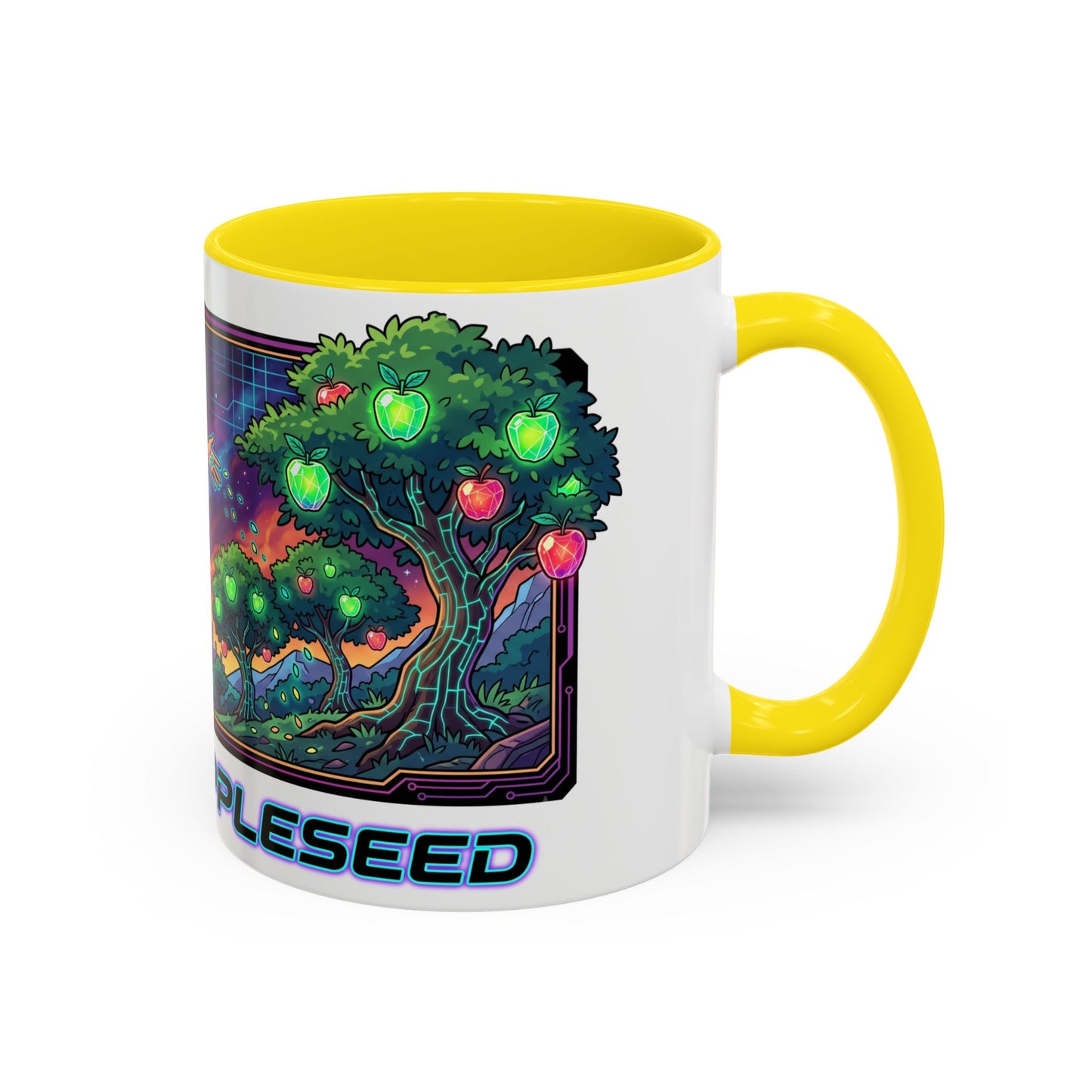 Johnny Appleseed Accent Coffee Mug — Colorful Retro Nature Art (11/15oz)