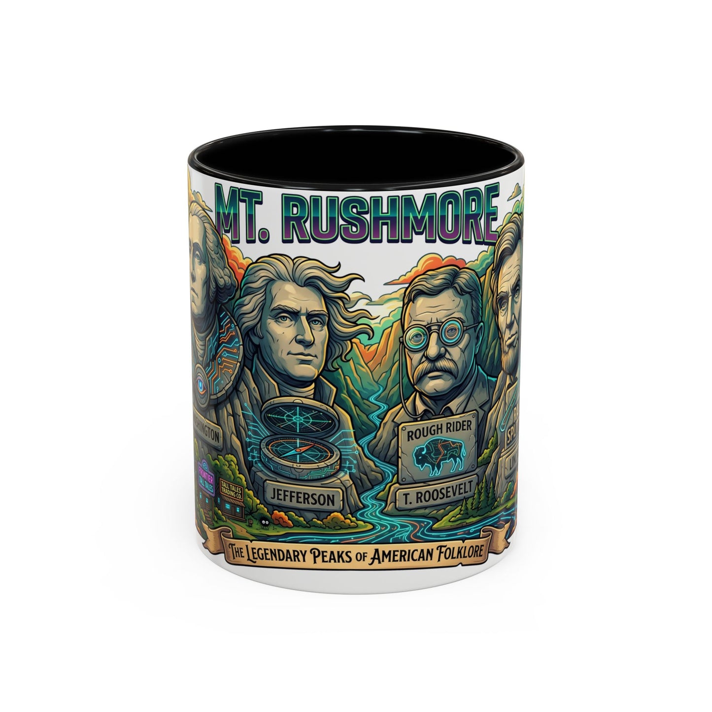 Mt. Rushmore Illustrated Accent Coffee Mug — Patriotic Presidents Art