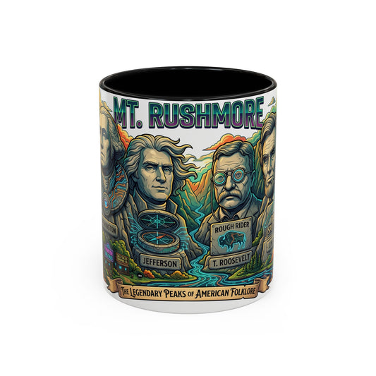 Mt. Rushmore Illustrated Accent Coffee Mug — Patriotic Presidents Art