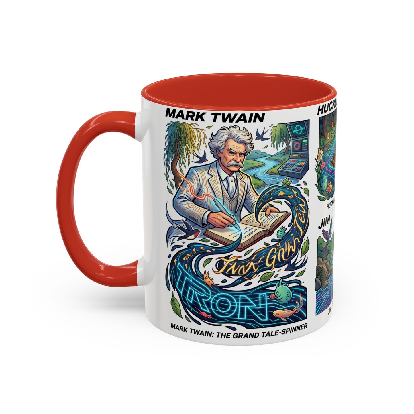 Classic Literature Collage Coffee Mug — Huckleberry Finn, Tom Sawyer & Becky Thatcher Art