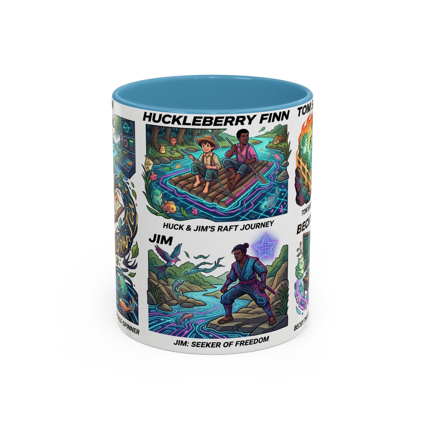 Classic Literature Collage Coffee Mug — Huckleberry Finn, Tom Sawyer & Becky Thatcher Art