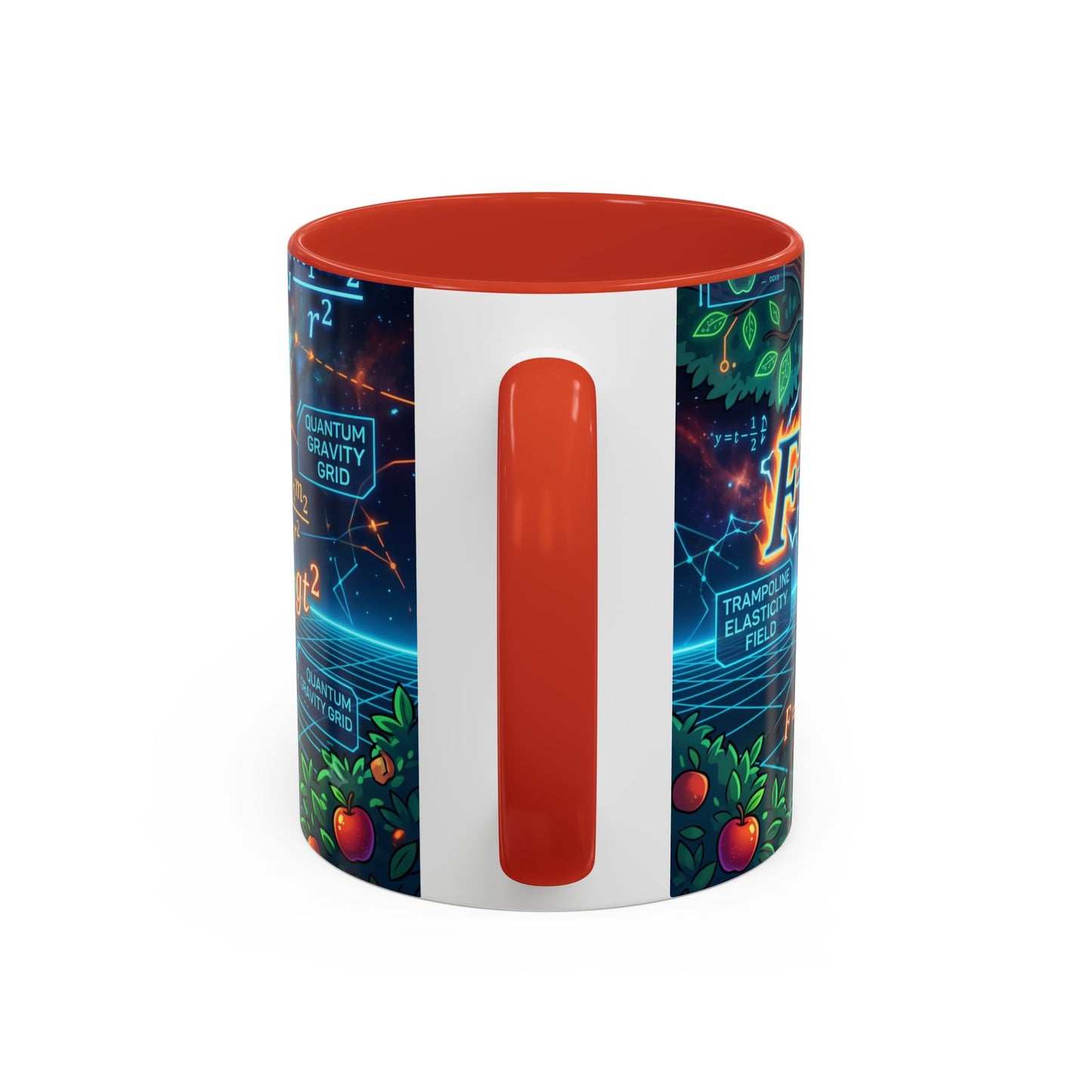 Isaac Newton Cartoon Coffee Mug — Physics Equations & Apple Science Design