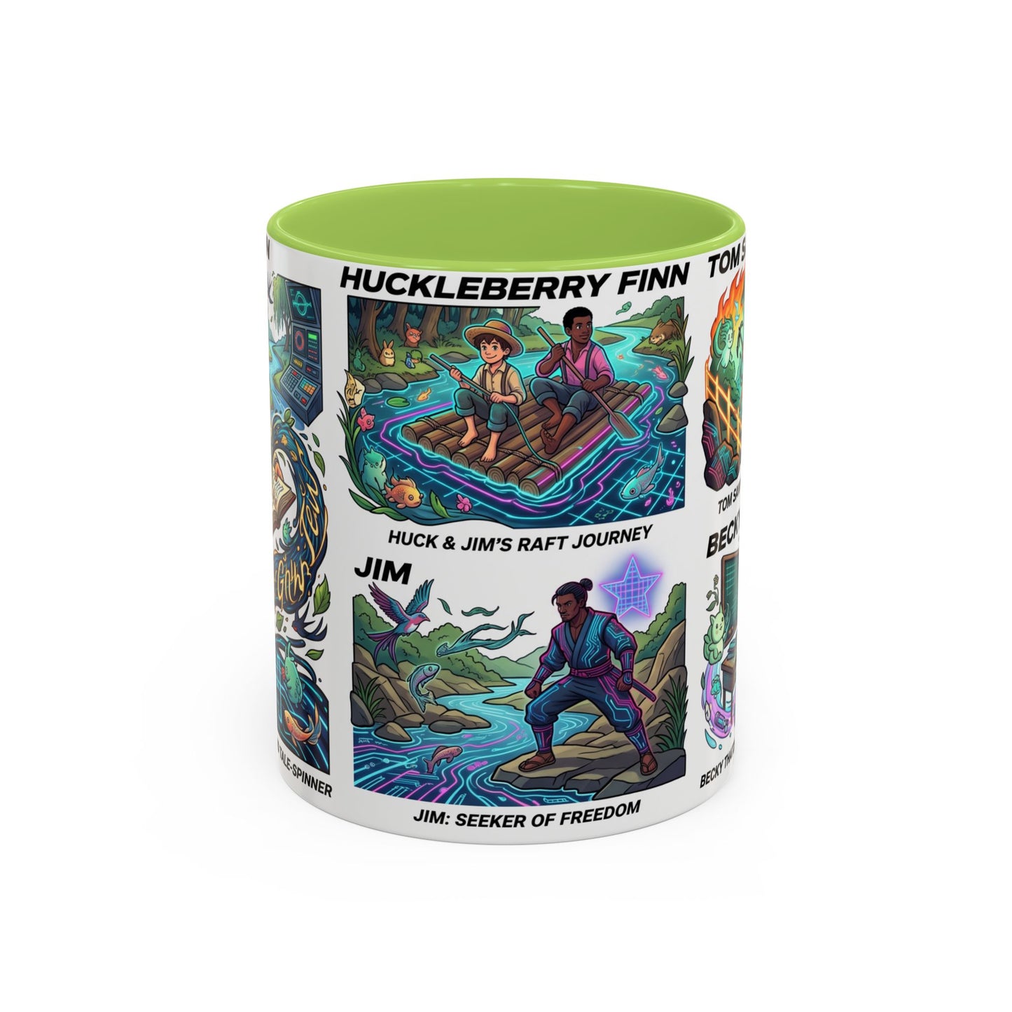 Classic Literature Collage Coffee Mug — Huckleberry Finn, Tom Sawyer & Becky Thatcher Art