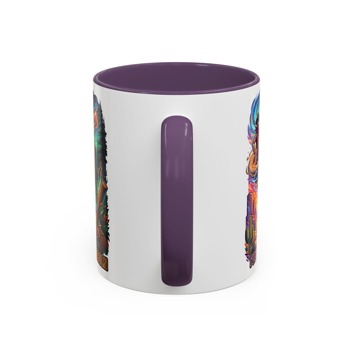 Lumberjack Legends Accent Coffee Mug — Illustrated Paul & Babe, John Henry, Abe Lincoln Designs (11/15oz)