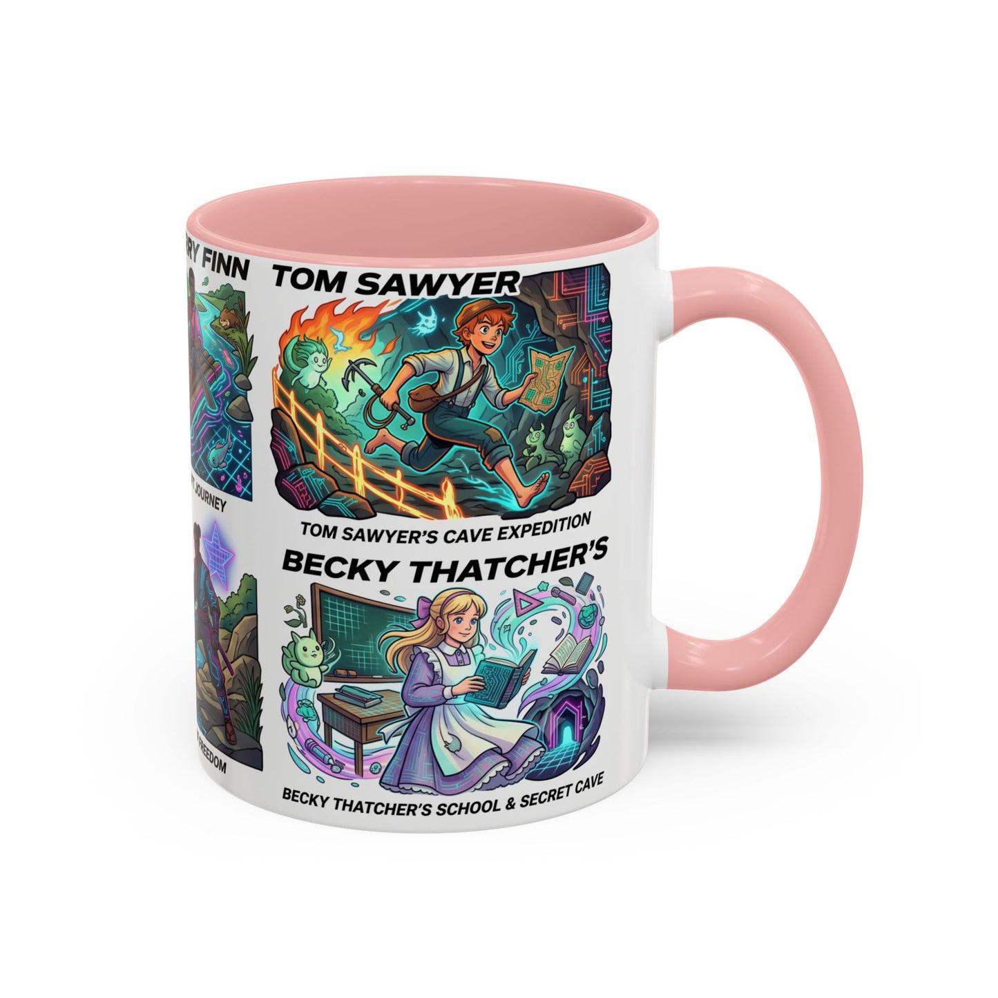 Classic Literature Collage Coffee Mug — Huckleberry Finn, Tom Sawyer & Becky Thatcher Art