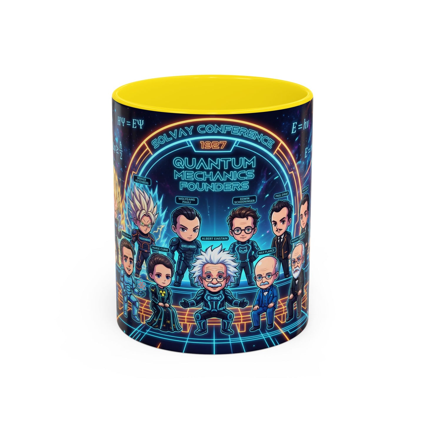 Quantum Mechanics Team Accent Coffee Mug — Cute Scientist Cartoon Design (11/15oz)