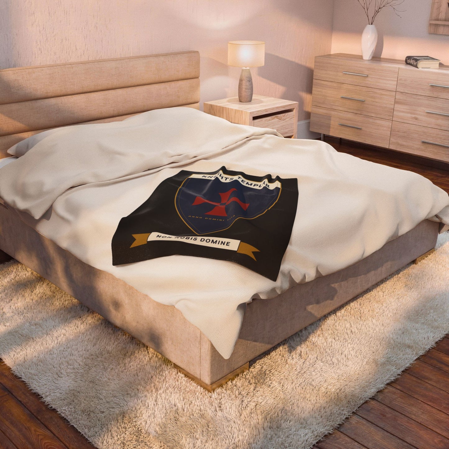 Knights Templar Shield Velveteen Plush Blanket – 'Non Nobis Domine' Heraldic Throw
