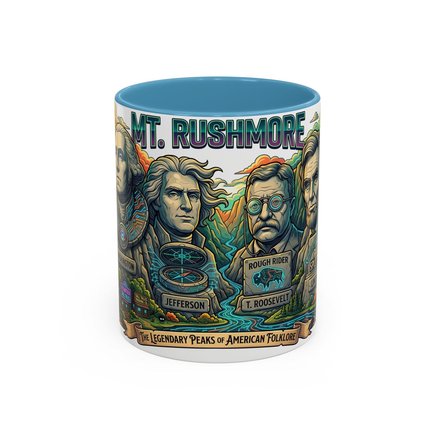 Mt. Rushmore Illustrated Accent Coffee Mug — Patriotic Presidents Art