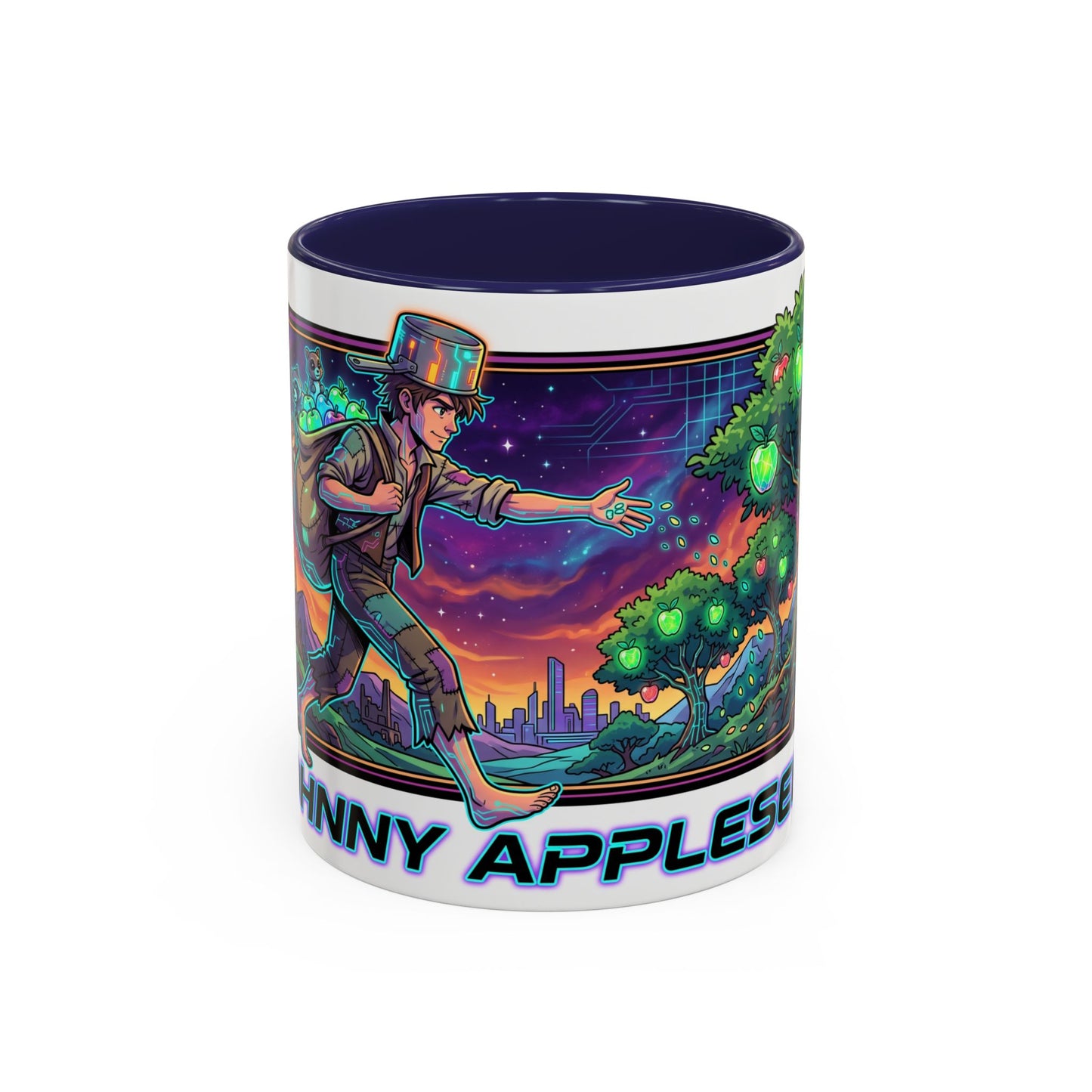 Johnny Appleseed Accent Coffee Mug — Colorful Retro Nature Art (11/15oz)