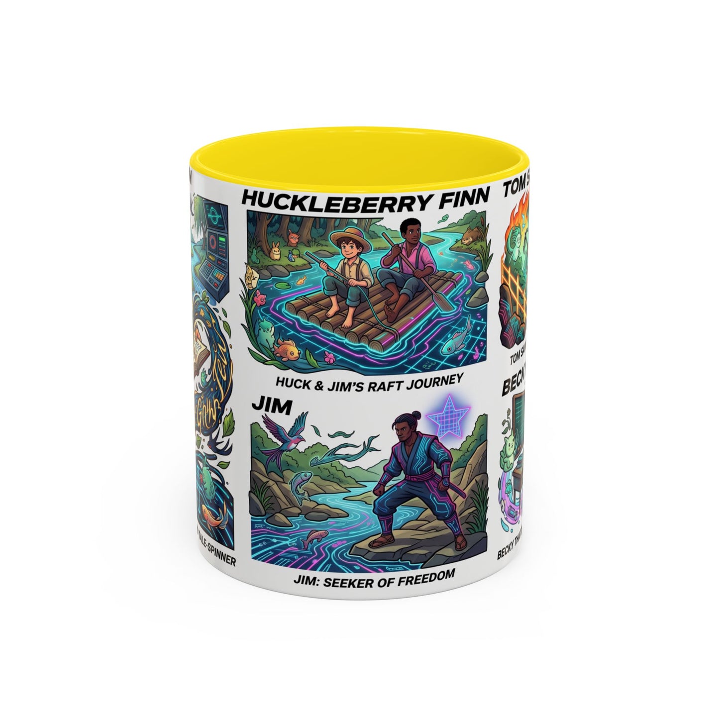Classic Literature Collage Coffee Mug — Huckleberry Finn, Tom Sawyer & Becky Thatcher Art