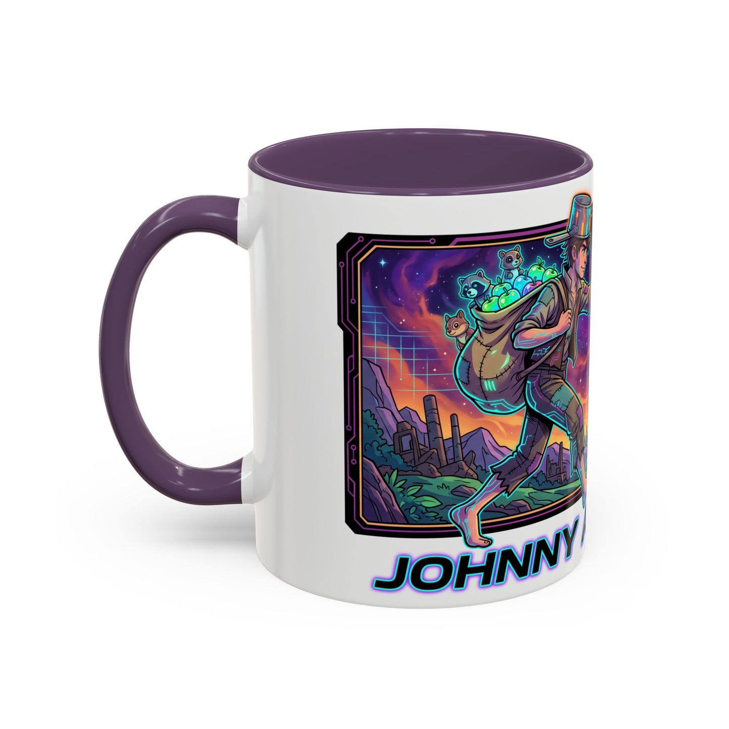 Johnny Appleseed Accent Coffee Mug — Colorful Retro Nature Art (11/15oz)