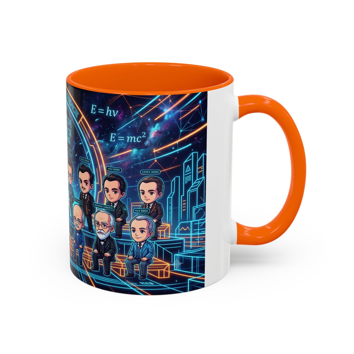 Quantum Mechanics Team Accent Coffee Mug — Cute Scientist Cartoon Design (11/15oz)