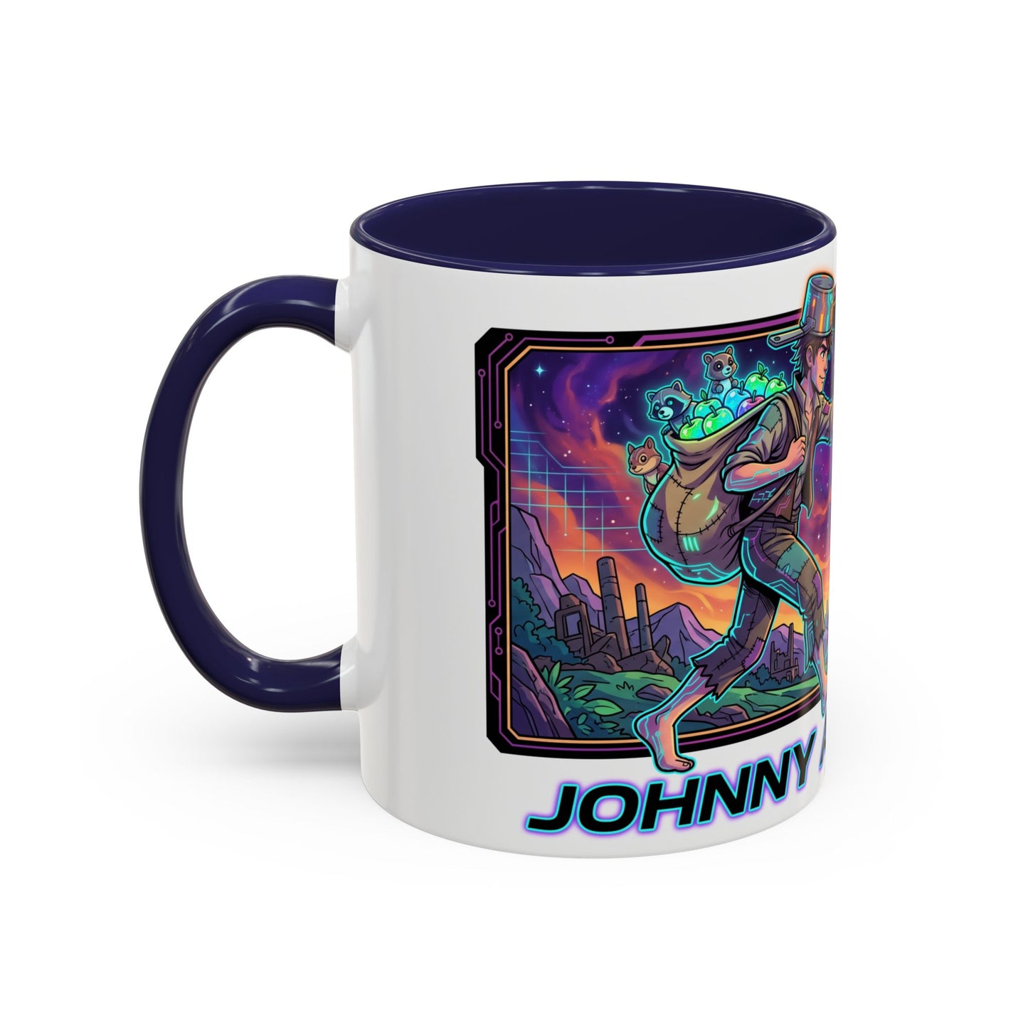 Johnny Appleseed Accent Coffee Mug — Colorful Retro Nature Art (11/15oz)