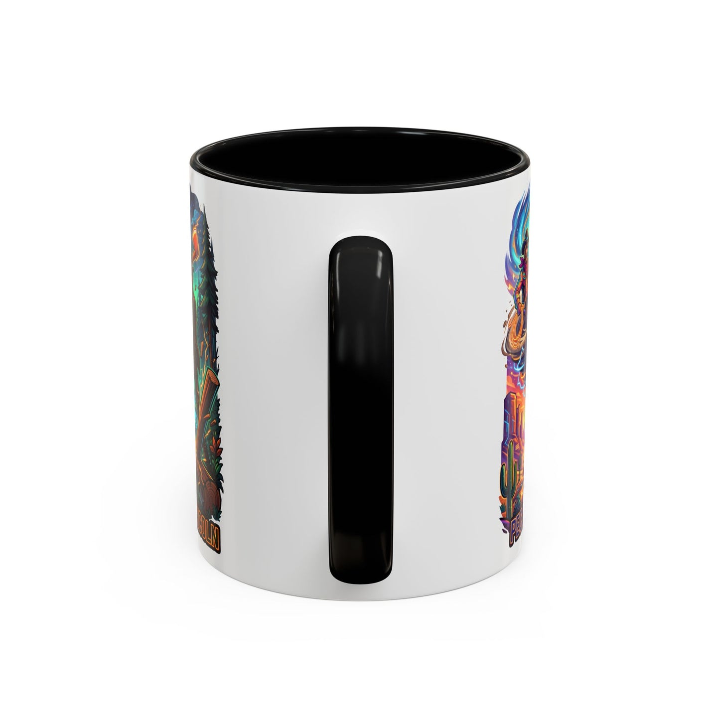 Lumberjack Legends Accent Coffee Mug — Illustrated Paul & Babe, John Henry, Abe Lincoln Designs (11/15oz)