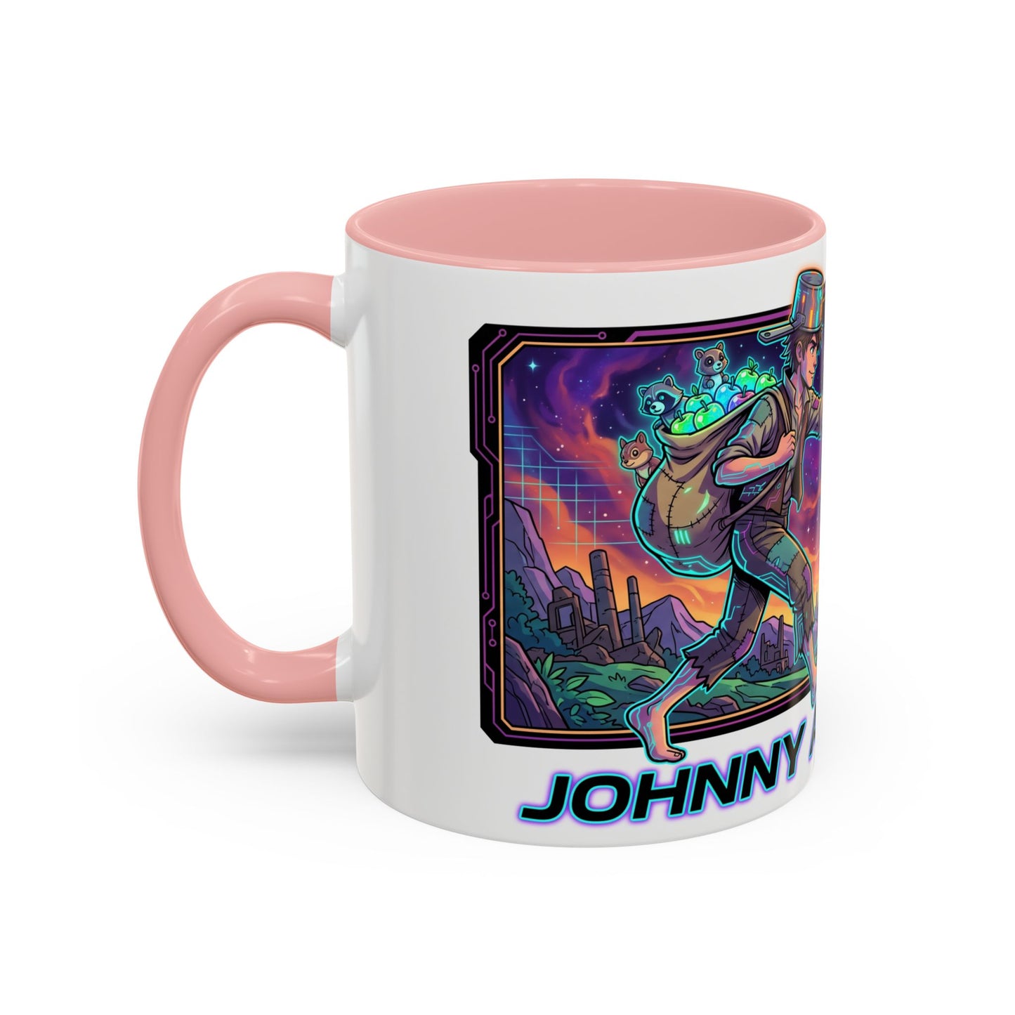 Johnny Appleseed Accent Coffee Mug — Colorful Retro Nature Art (11/15oz)