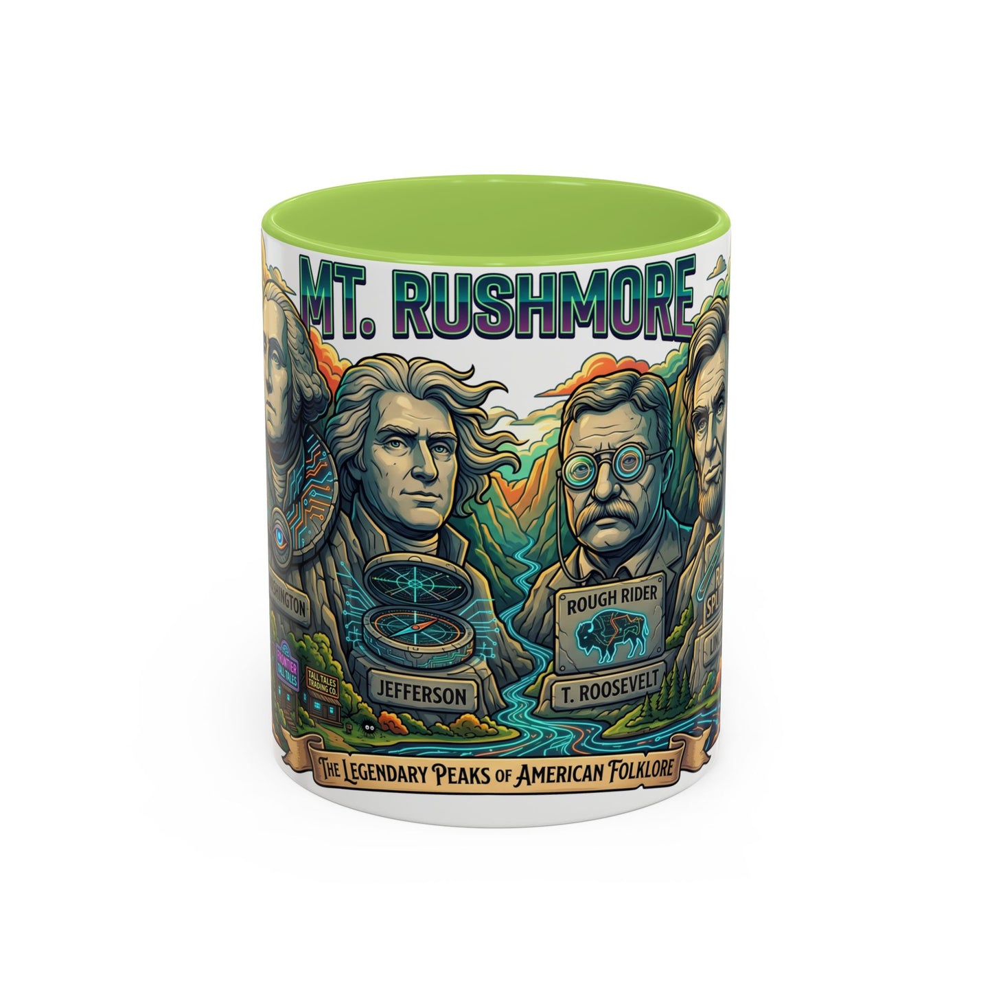 Mt. Rushmore Illustrated Accent Coffee Mug — Patriotic Presidents Art