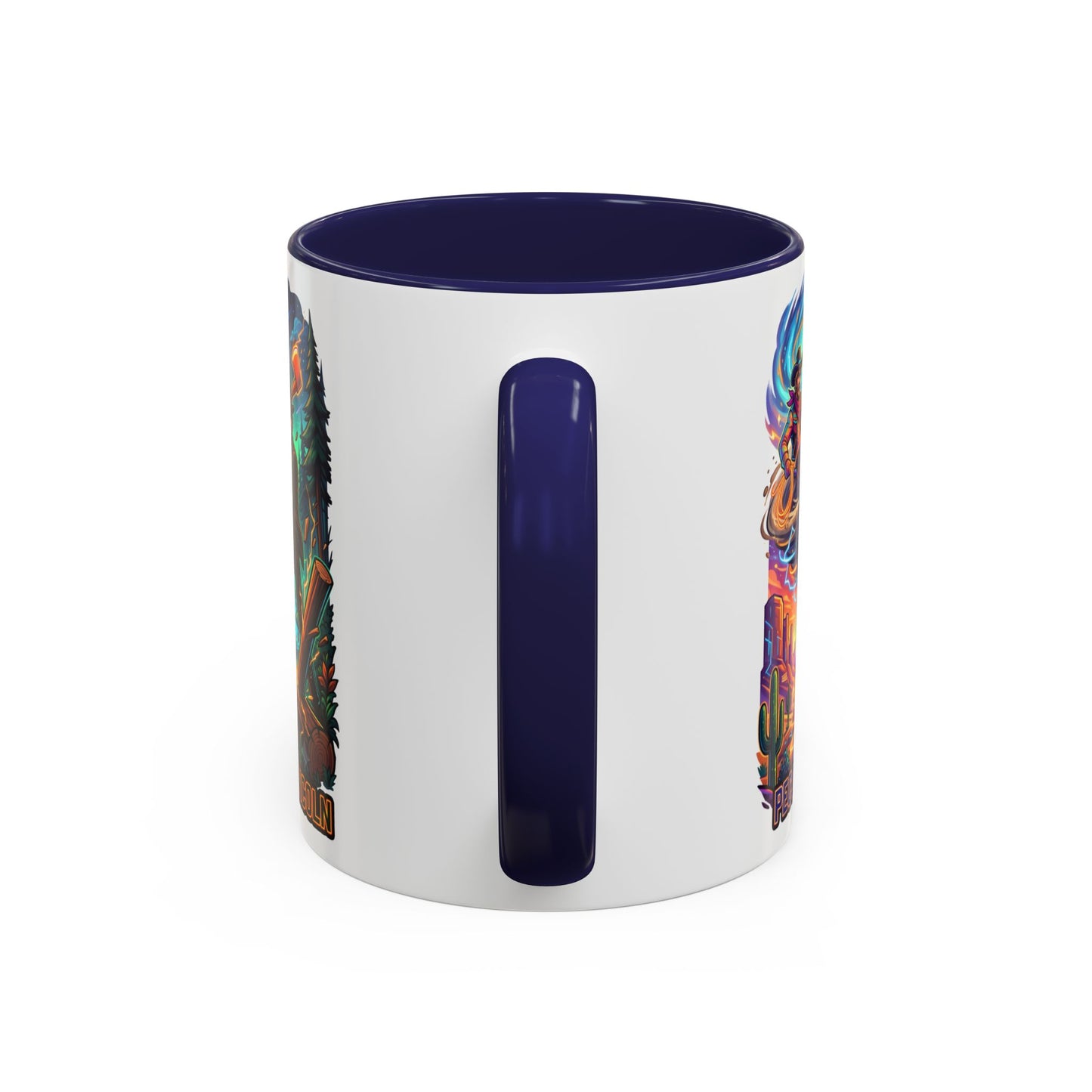 Lumberjack Legends Accent Coffee Mug — Illustrated Paul & Babe, John Henry, Abe Lincoln Designs (11/15oz)