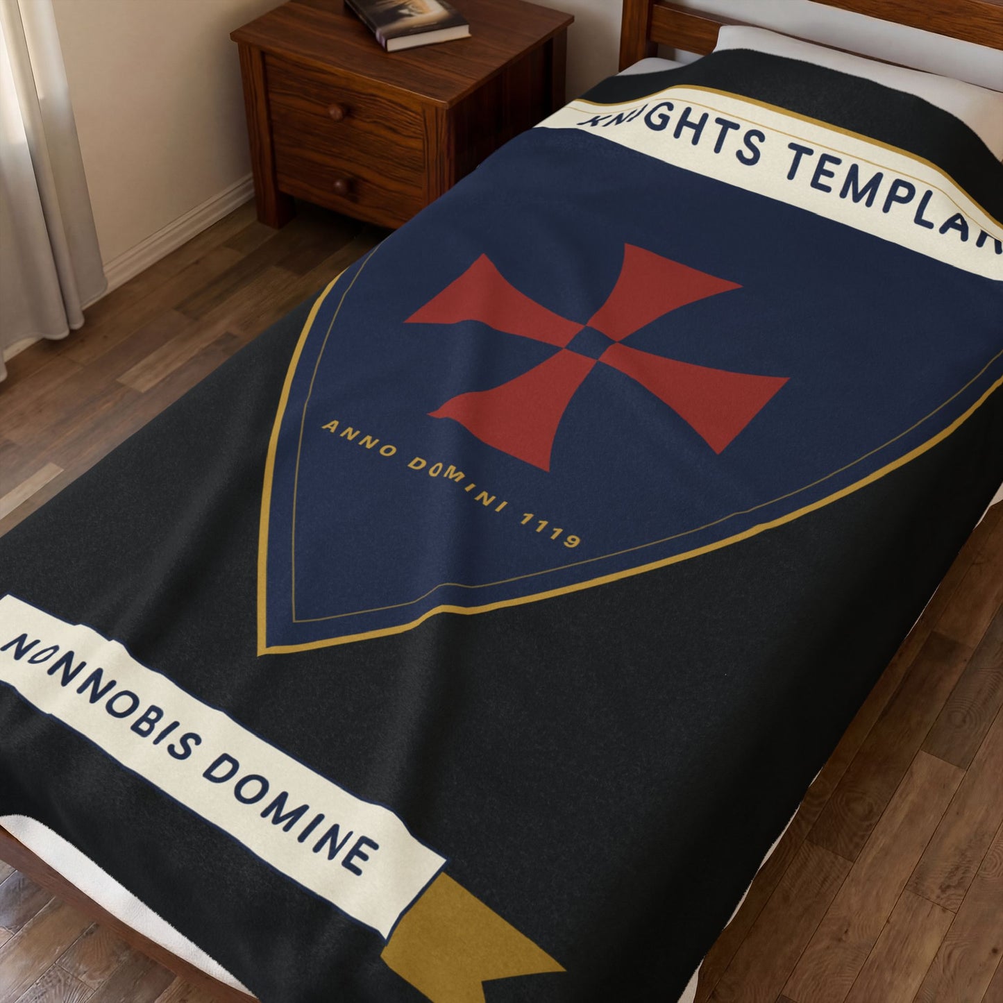 Knights Templar Shield Velveteen Plush Blanket – 'Non Nobis Domine' Heraldic Throw