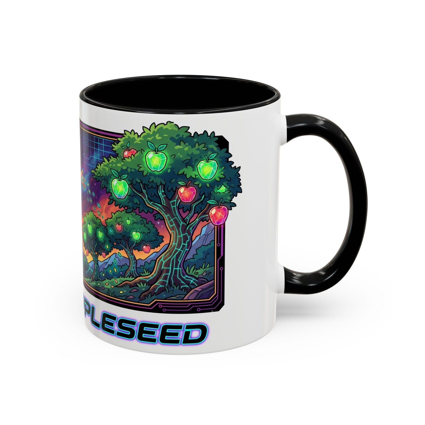 Johnny Appleseed Accent Coffee Mug — Colorful Retro Nature Art (11/15oz)
