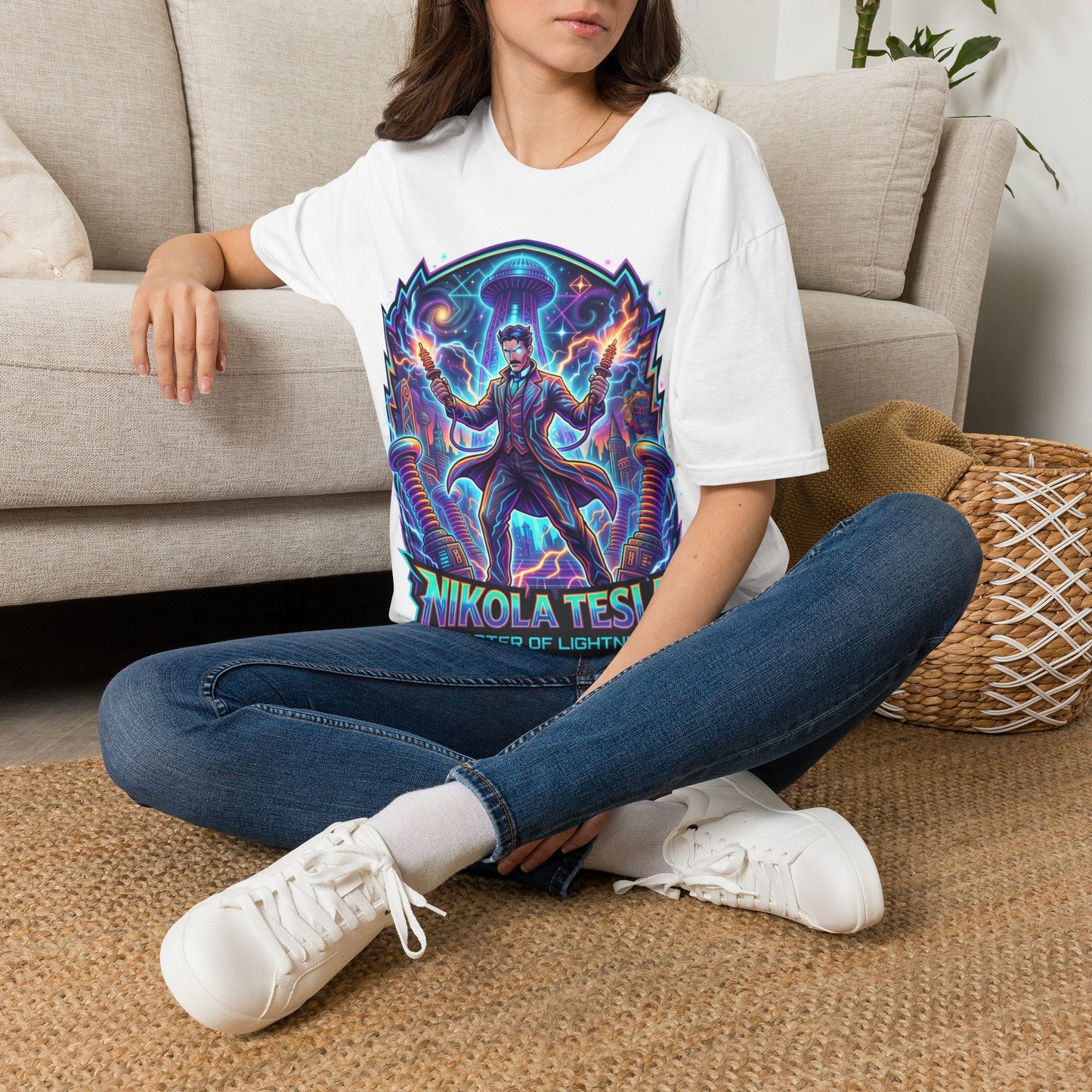Tesla Portrait T-Shirt — Nikola Tesla Lightning Science Graphic Tee