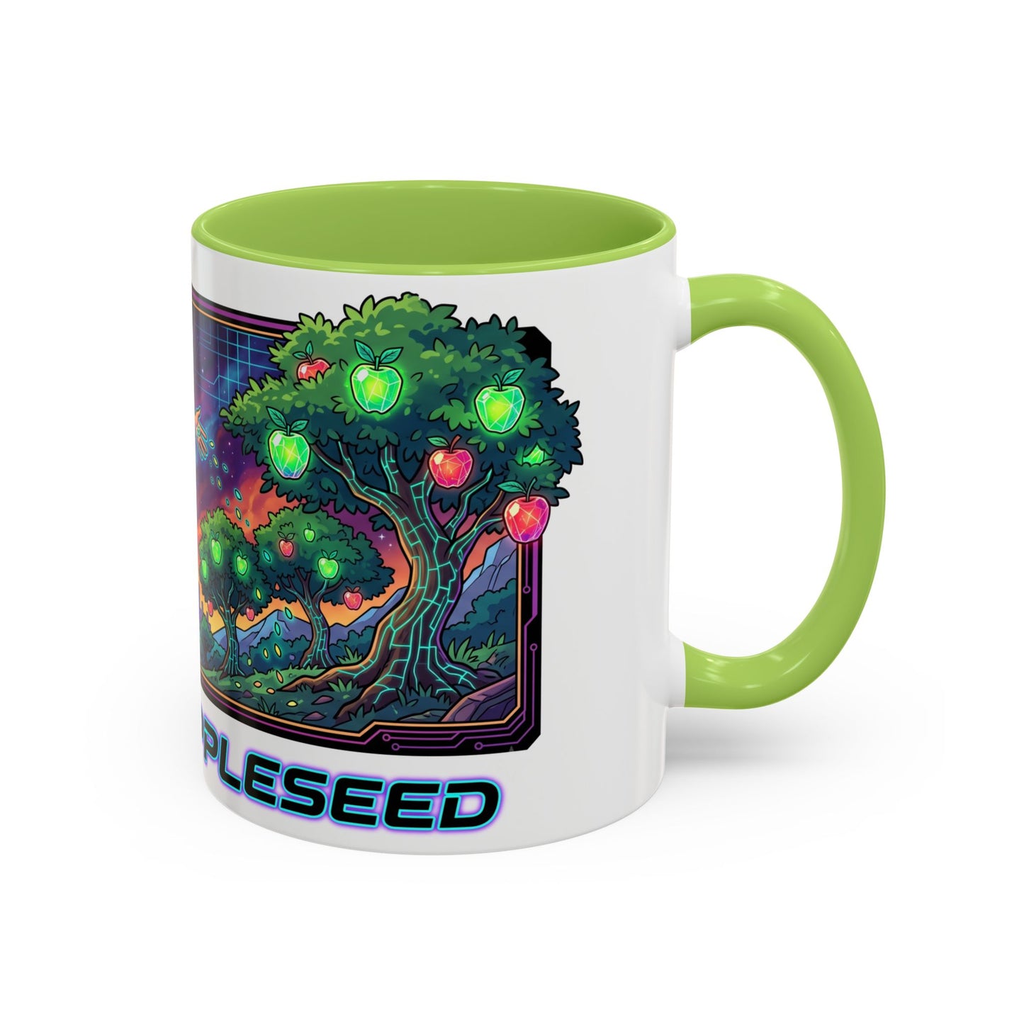 Johnny Appleseed Accent Coffee Mug — Colorful Retro Nature Art (11/15oz)