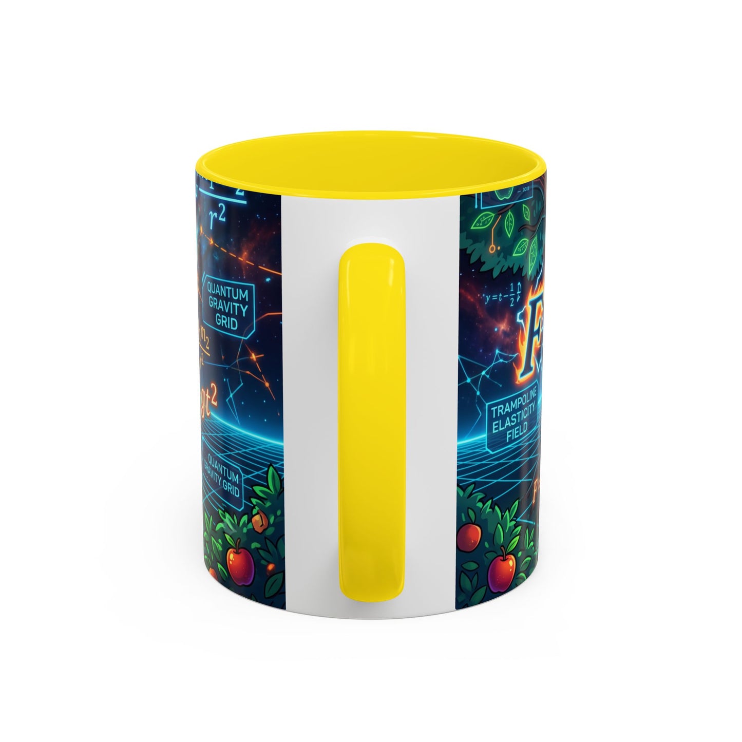 Isaac Newton Cartoon Coffee Mug — Physics Equations & Apple Science Design