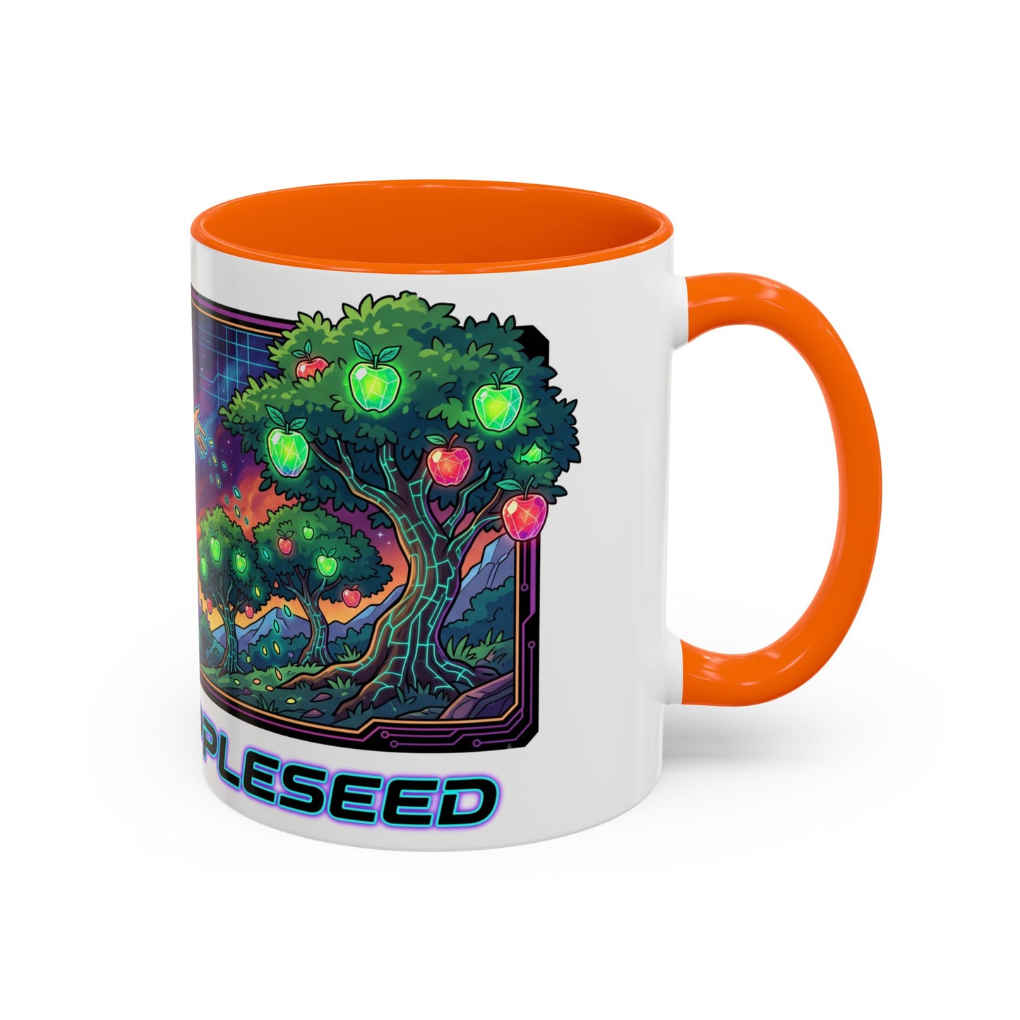 Johnny Appleseed Accent Coffee Mug — Colorful Retro Nature Art (11/15oz)