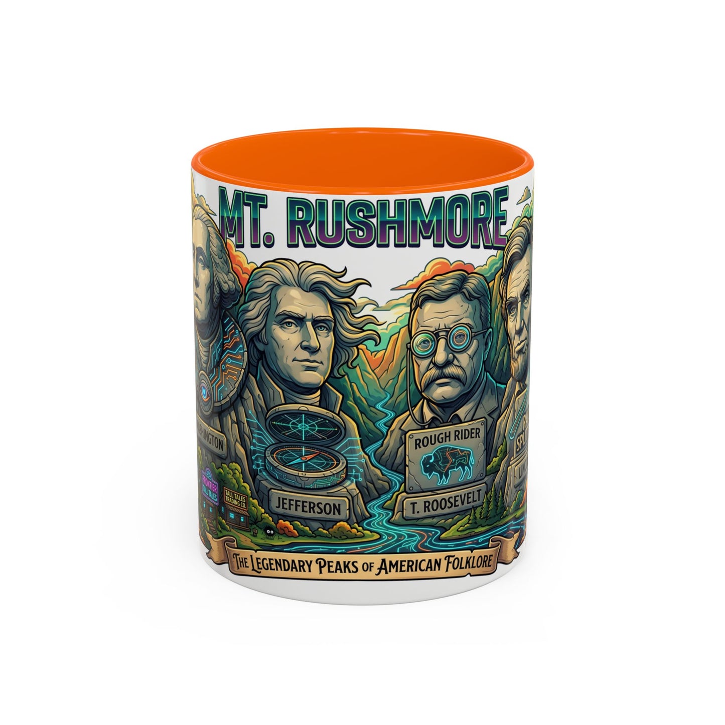 Mt. Rushmore Illustrated Accent Coffee Mug — Patriotic Presidents Art