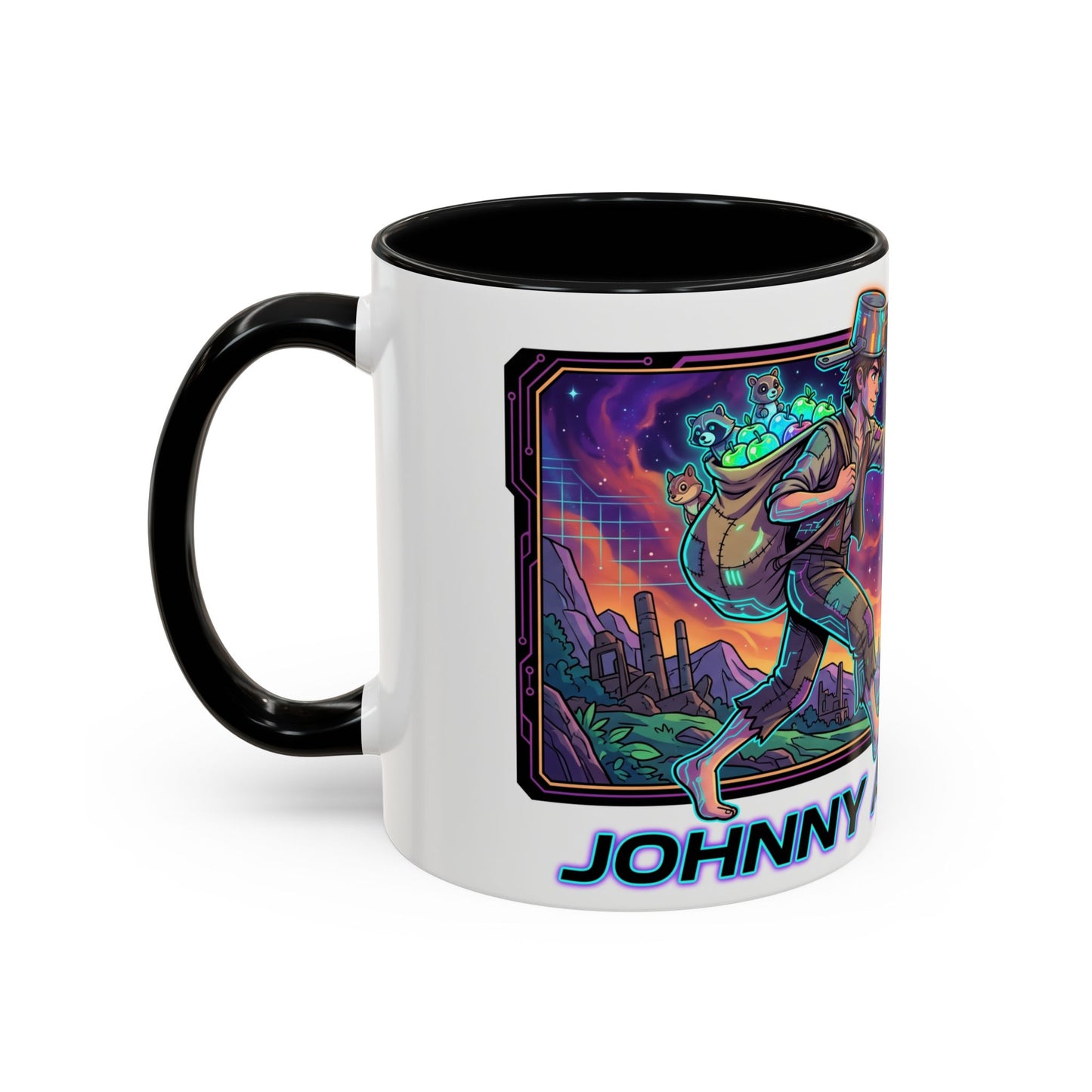 Johnny Appleseed Accent Coffee Mug — Colorful Retro Nature Art (11/15oz)