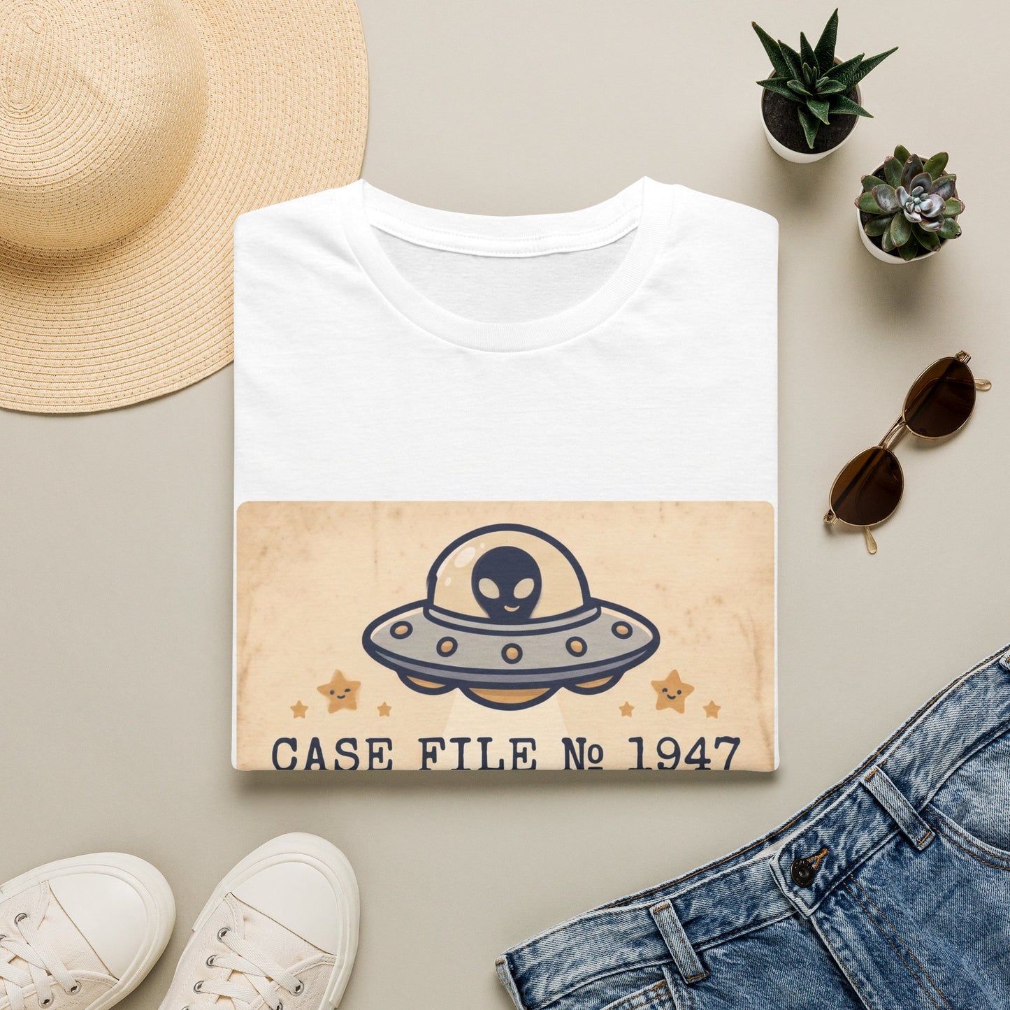T-Shirt — 'CASE FILE No 1947' Retro Alien UFO Tee