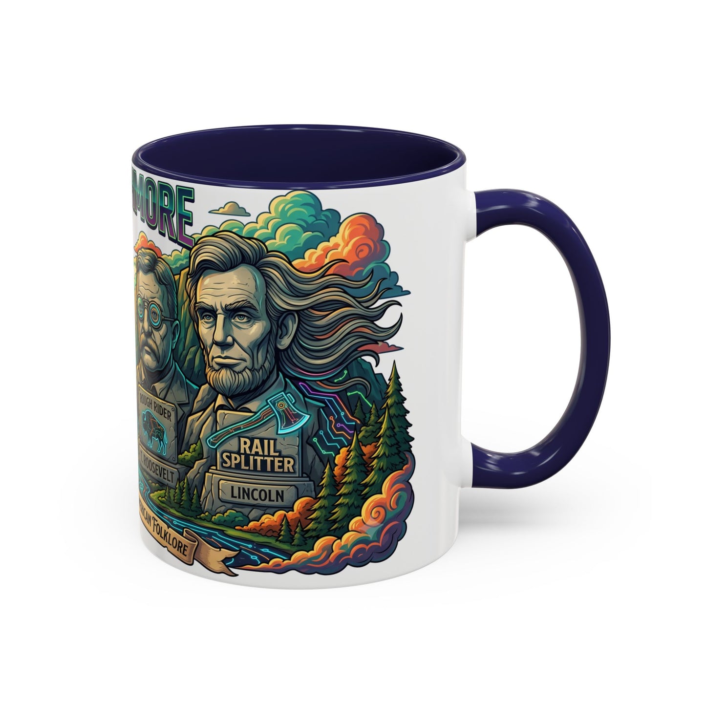 Mt. Rushmore Illustrated Accent Coffee Mug — Patriotic Presidents Art
