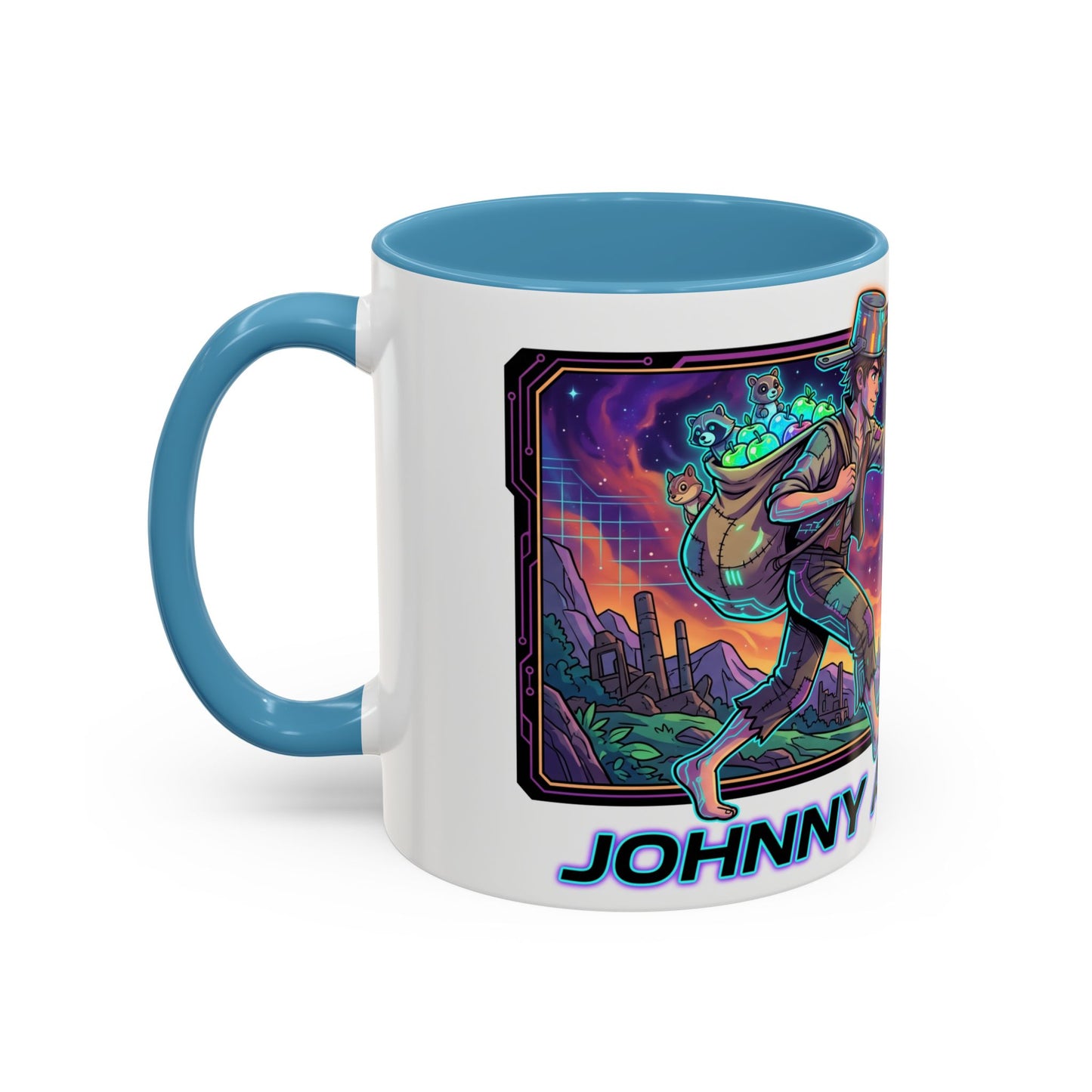 Johnny Appleseed Accent Coffee Mug — Colorful Retro Nature Art (11/15oz)