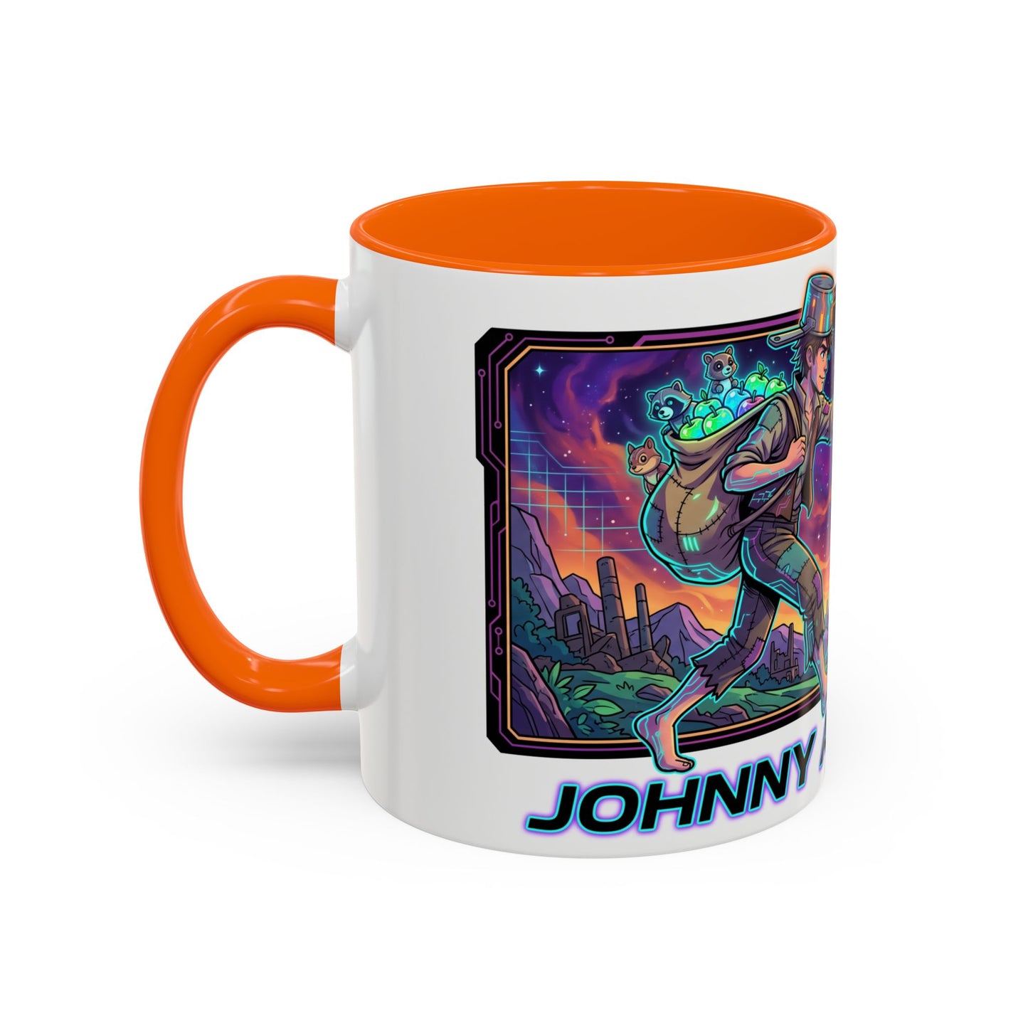 Johnny Appleseed Accent Coffee Mug — Colorful Retro Nature Art (11/15oz)