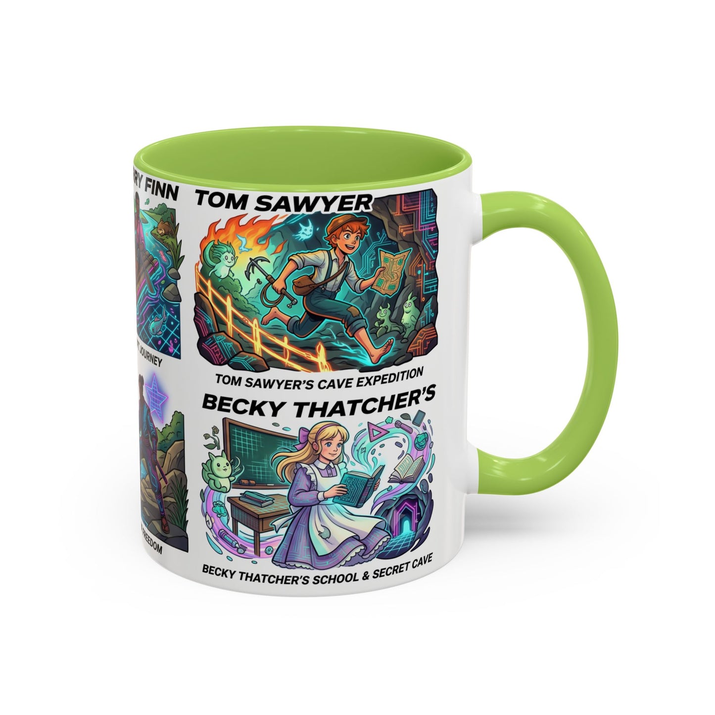 Classic Literature Collage Coffee Mug — Huckleberry Finn, Tom Sawyer & Becky Thatcher Art