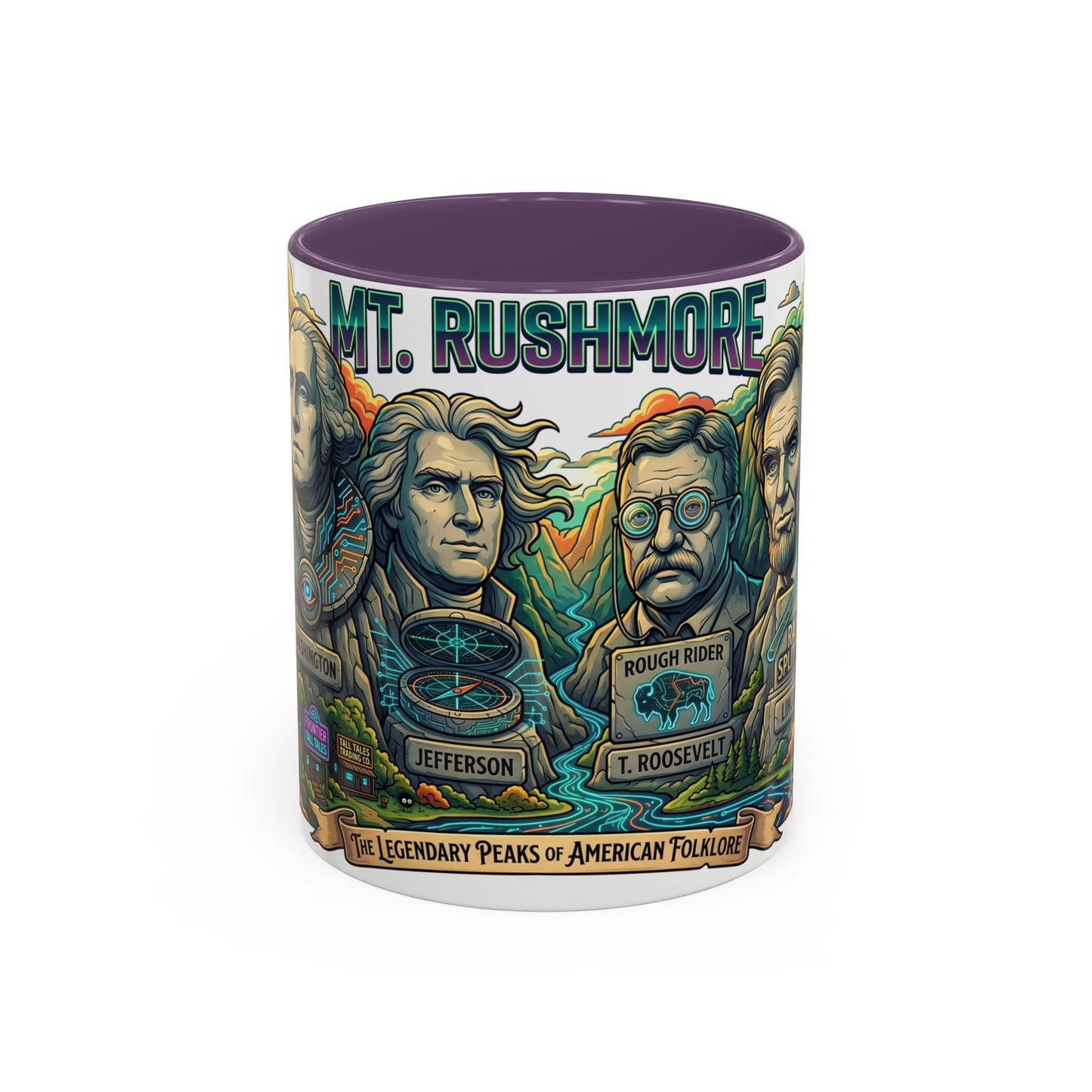 Mt. Rushmore Illustrated Accent Coffee Mug — Patriotic Presidents Art
